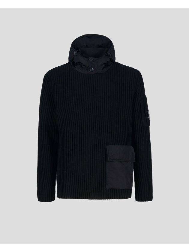 Lambswool Chrome Blend Hooded Knit Top Black - CP COMPANY - BALAAN 1