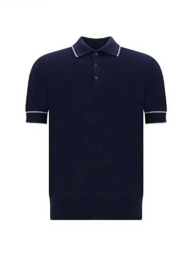 Stripe Trim Polo Shirt Blue - BRUNELLO CUCINELLI - BALAAN 2