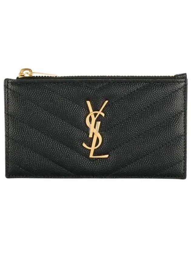 Monogram Fragment Zipper Card Wallet Black - SAINT LAURENT - BALAAN 2