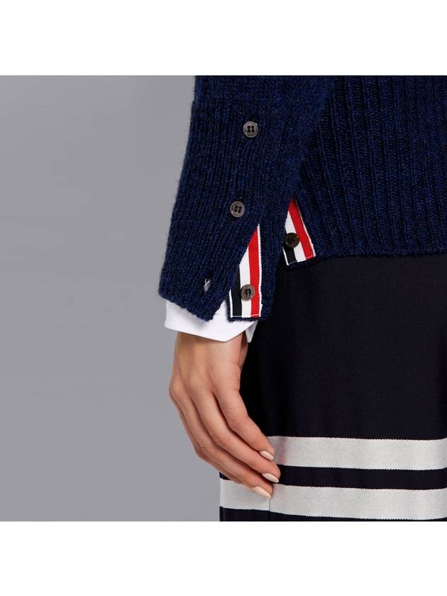 Women's Shetland Wool Jersey Classic Crew Neck 4 Bar Knit Top Navy - THOM BROWNE - BALAAN.