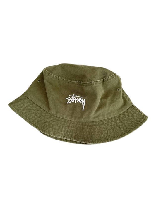 Embroidered Logo Stock Bucket Hat Moss - STUSSY - BALAAN 1