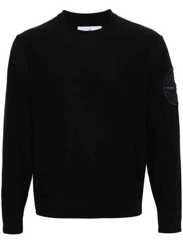 Compass Embroidered Crew Neck Organic Cotton Knit Top Navy - STONE ISLAND - BALAAN 3