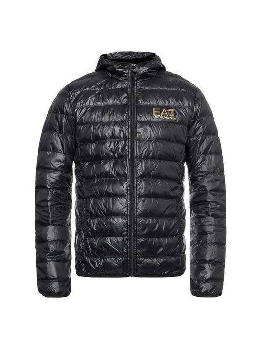 EA7 Men's Hooded Quilted Down Jacket Black - EMPORIO ARMANI - BALAAN 1