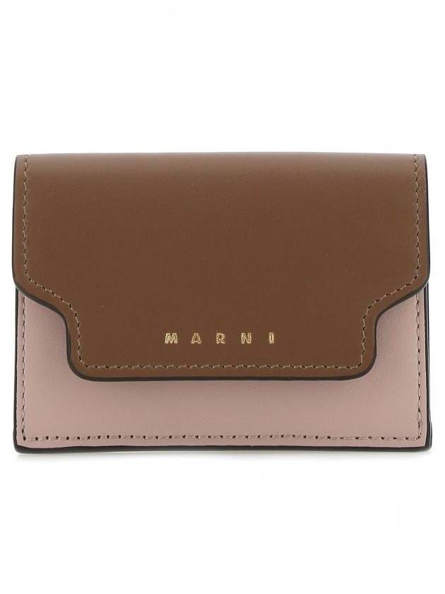 Saffiano Leather Tri-fold Half Wallet Brown - MARNI - BALAAN 1