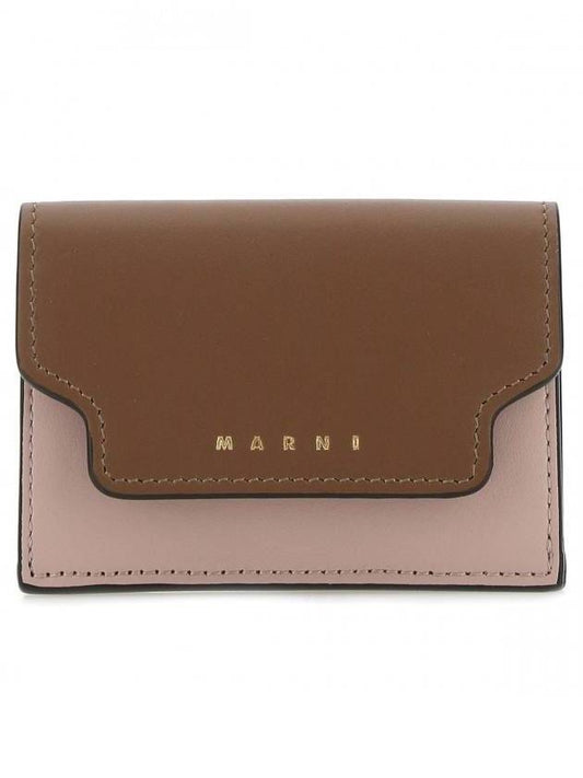 Saffiano Leather Tri-fold Half Wallet Brown - MARNI - BALAAN 1