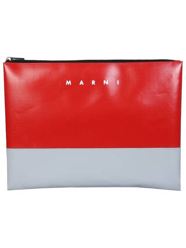 Bicolor Logo Clutch Bag Red Gray - MARNI - BALAAN.