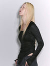 Ribbon Detail Slim Long Sleeved T-shirt Black - GYEOL - BALAAN 2