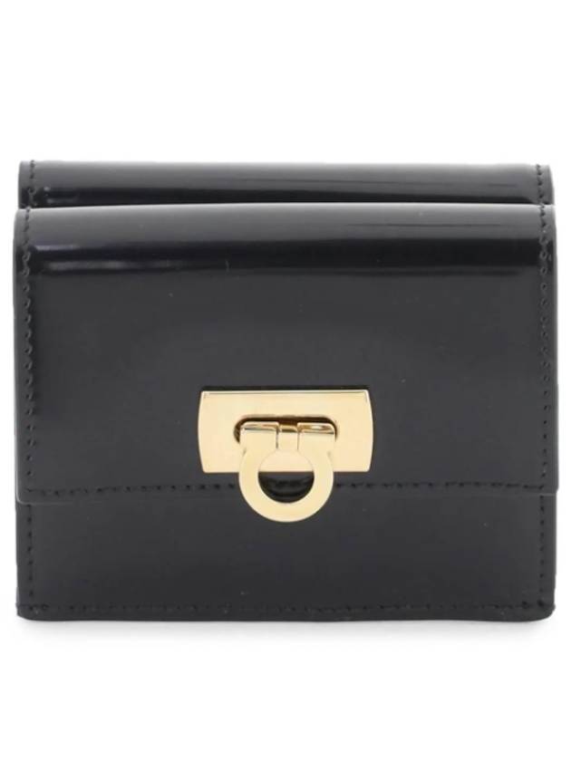 Gancini Compact Half Wallet Black - SALVATORE FERRAGAMO - BALAAN 2