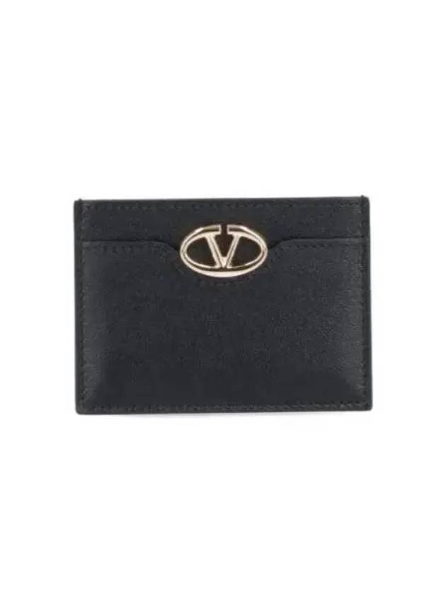 V Logo Signature Leather Card Wallet Black - VALENTINO - BALAAN 2