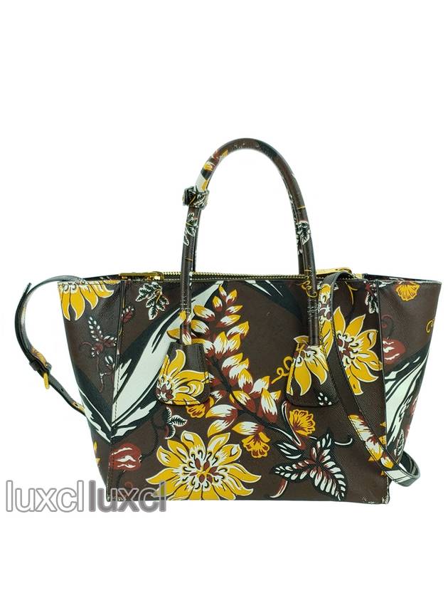 Saffiano Double Zipper Flower Satchel Shoulder Bag B2625P - PRADA - BALAAN 3