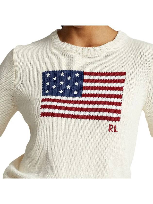 Flag Cotton Crew Neck Knit Top Cream - POLO RALPH LAUREN - BALAAN 4