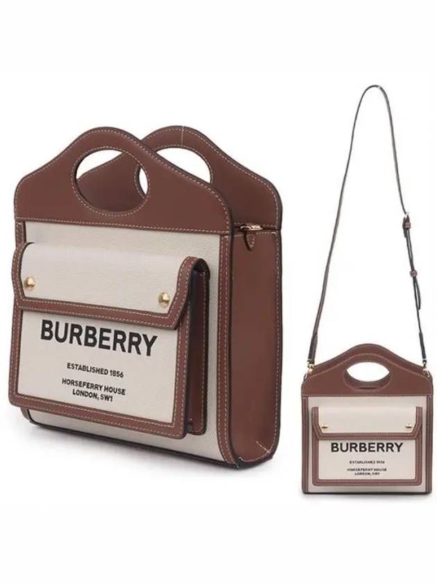 Mini Two-Tone Canvas And Leather Pocket Bag Natural Malt Brown - BURBERRY - BALAAN 2