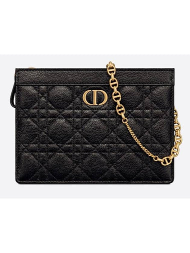 Caro Supple Cannage Calfskin Chain Zipper Cross Pouch Bag Black - DIOR - BALAAN 1