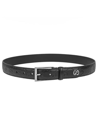 Men's GG Detail Signature Leather Belt Black - GUCCI - BALAAN 1