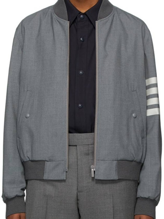 Diagonal Striped Knit Rib Blouson Bomber Jacket Grey - THOM BROWNE - BALAAN 2