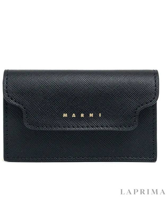 Logo Saffiano Leather Card Wallet Black - MARNI - BALAAN 2