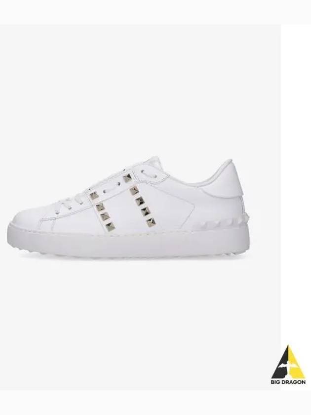 Rockstud Untitled Leather Low Top Sneakers White - VALENTINO - BALAAN 2