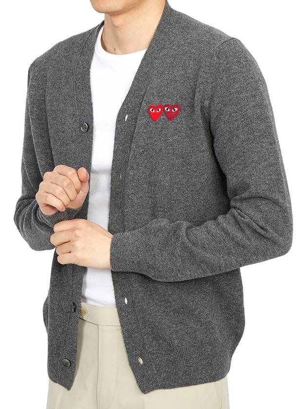 Double Heart V-neck Cardigan Grey - COMME DES GARCONS - BALAAN.