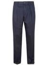 Linen tapered straight pants navy - INCOTEX - BALAAN 1