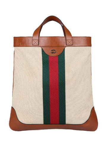 Web Canvas Tote Bag Beige - GUCCI - BALAAN.