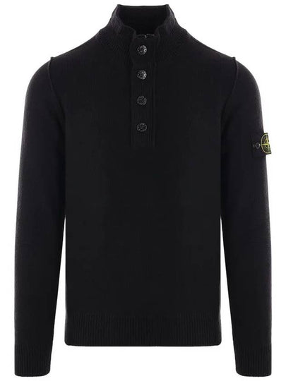 Wappen Patch Half Button Lambswool Knit Top Black - STONE ISLAND - BALAAN 2