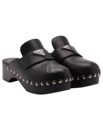 Studded Leather Cloak Mule Black - PRADA - BALAAN 2