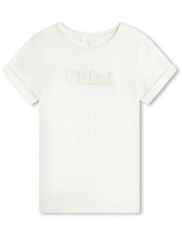 Kids Logo Embroidered T Shirt White C20110 117 - CHLOE - BALAAN 1