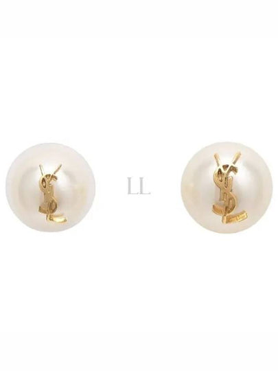 Cassandre Pearl Earrings in Metal Gold And Cream - SAINT LAURENT - BALAAN 2