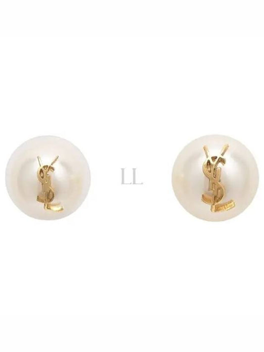 Cassandre Pearl Earrings in Metal Gold And Cream - SAINT LAURENT - BALAAN 2