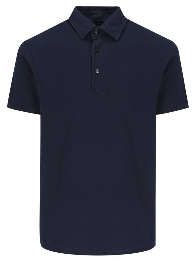 Men's Cotton Short Sleeve Polo Shirt Navy - LORO PIANA - BALAAN 2