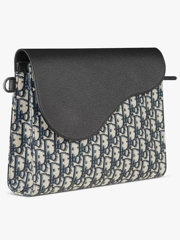 Saddle A5 Triangle Oblique Jacquard Grained Calfskin Pouch Bag Beige Black - DIOR - BALAAN 3