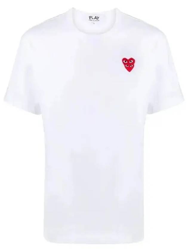 Play Men's Small Double Red Heart Wappen Short Sleeve T-Shirt P1 T288 2 White - COMME DES GARCONS - BALAAN 2