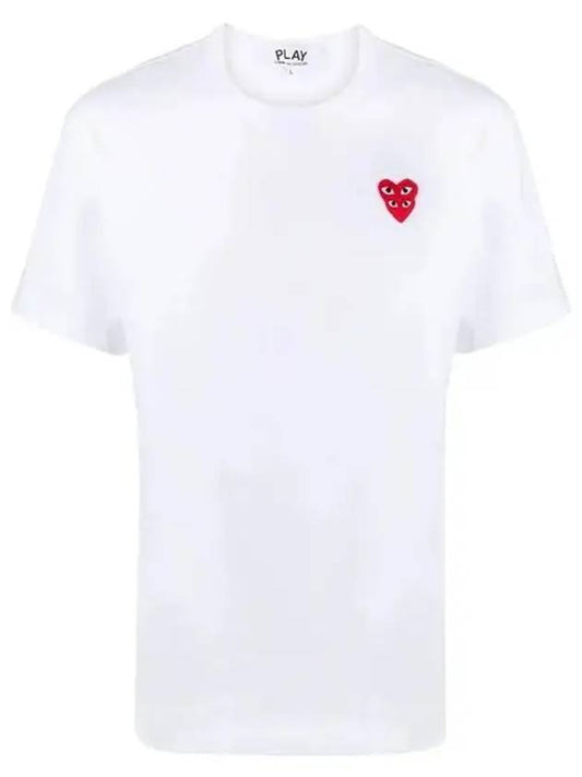 Play Men's Small Double Red Heart Wappen Short Sleeve T-Shirt P1 T288 2 White - COMME DES GARCONS - BALAAN 2