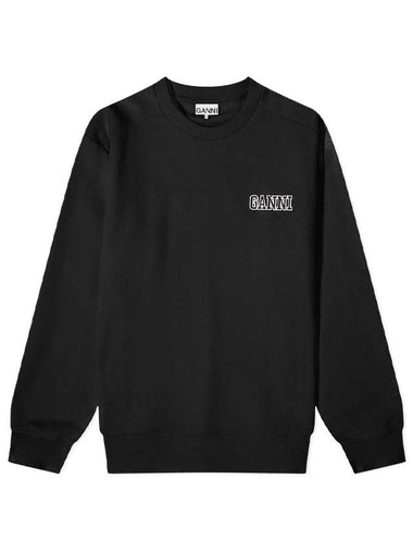 Embroidered Logo Cotton Sweatshirt Black - GANNI - BALAAN 1