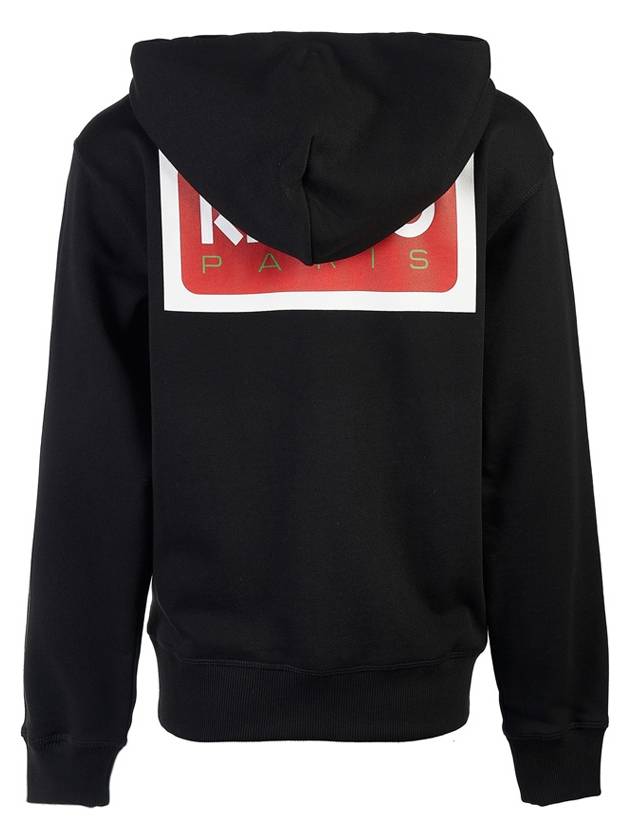 Logo Print Cotton Zip-Up Hoodie Black - KENZO - BALAAN 5