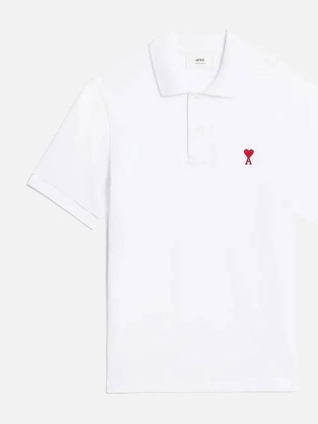 Small Heart Logo Polo Shirt White - AMI - BALAAN 3