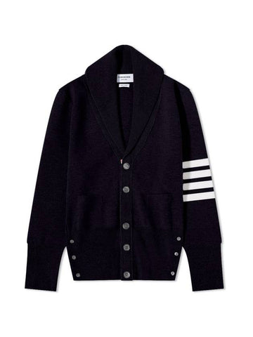 Men's Engineered Stripe Shawl Collar Cardigan Navy - THOM BROWNE - BALAAN 1