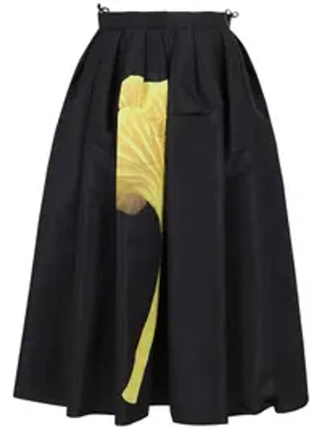 Women's Tulip Print A-Line Skirt Black - ALEXANDER MCQUEEN - BALAAN.