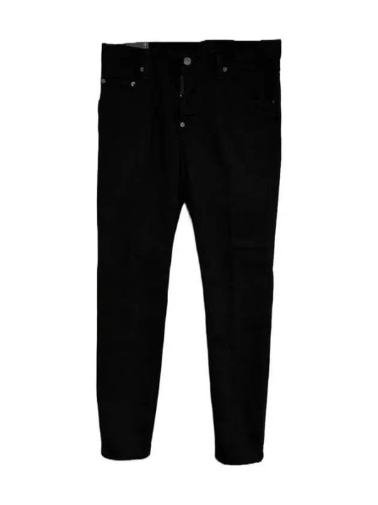 Skater Fit Leather Tab Jeans Black - DSQUARED2 - BALAAN.