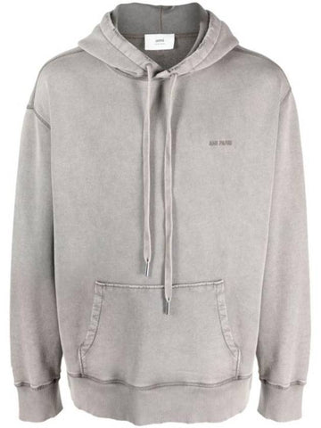 Embroidered Logo Hoodie Top Grey - AMI - BALAAN 1