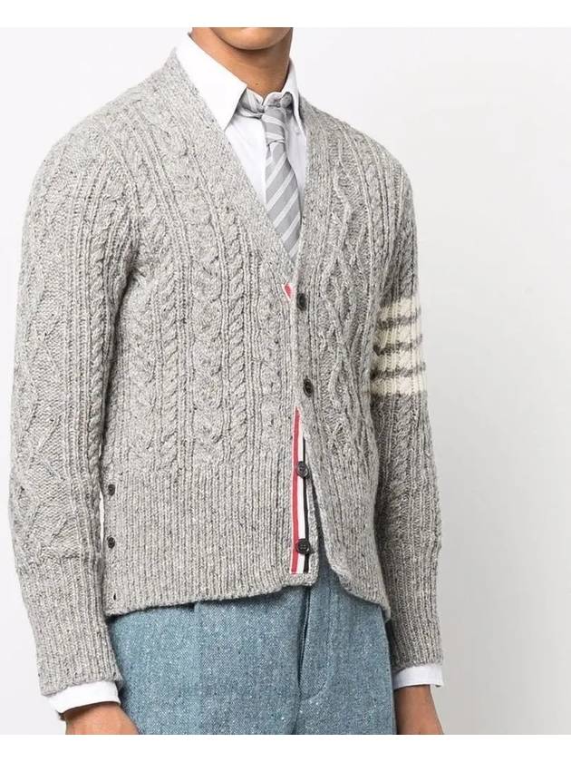 Aran Cable Diagonal Cardigan Grey - THOM BROWNE - BALAAN 4