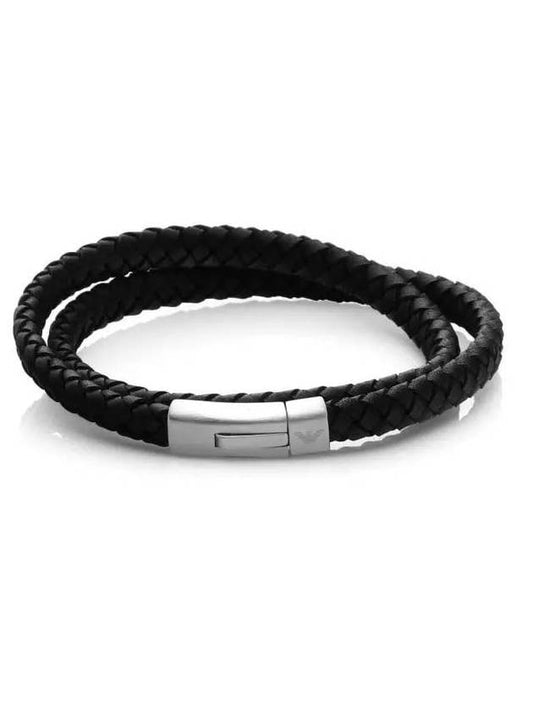 Stainless Steel Signature Leather Bracelet Black - EMPORIO ARMANI - BALAAN 1
