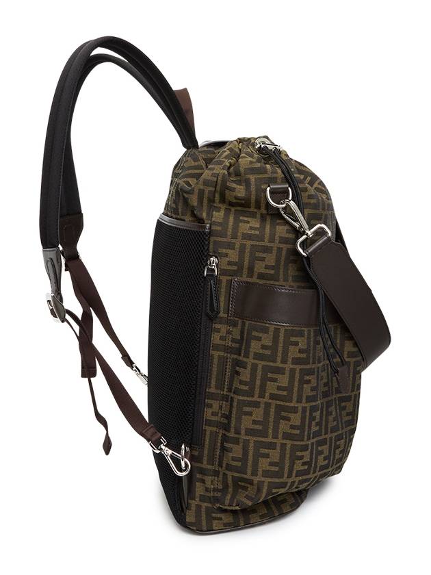 FF Jacquard Fabric Drawstring Backpack Brown - FENDI - BALAAN 3