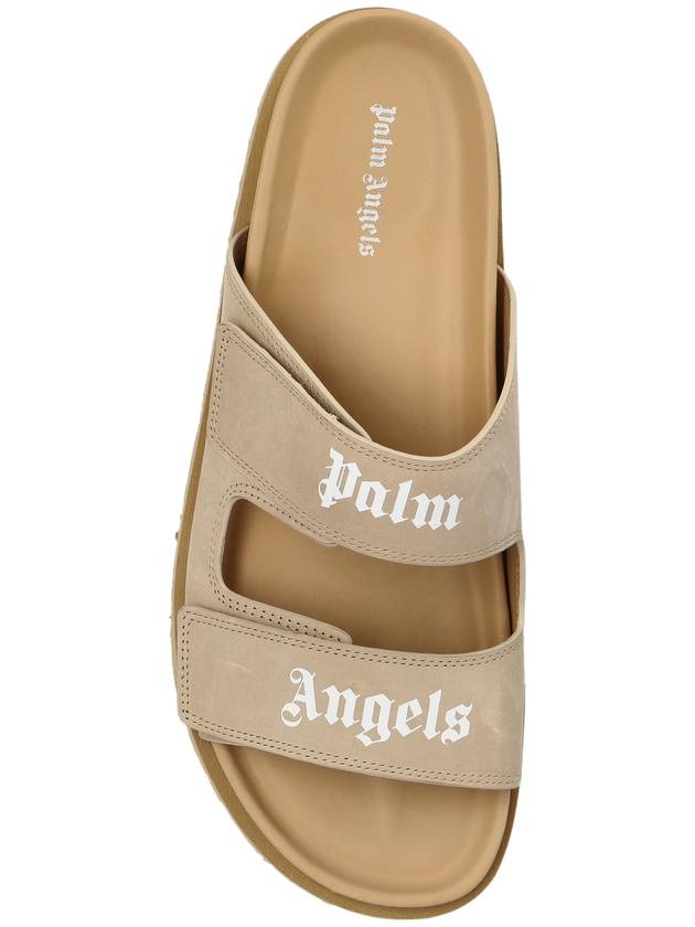 Palm Angels Leather Slides With Logo, Men's, Beige - PALM ANGELS - BALAAN 6