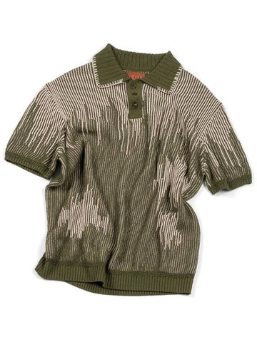 Men's I4SN03KH Artificial Meteor Shower Collar Short Sleeve Knit Khaki - IOEDLE - BALAAN 1