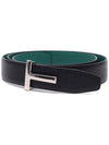 Silver Hardware T Logo Reversible Leather Belt Green Black - TOM FORD - BALAAN 4