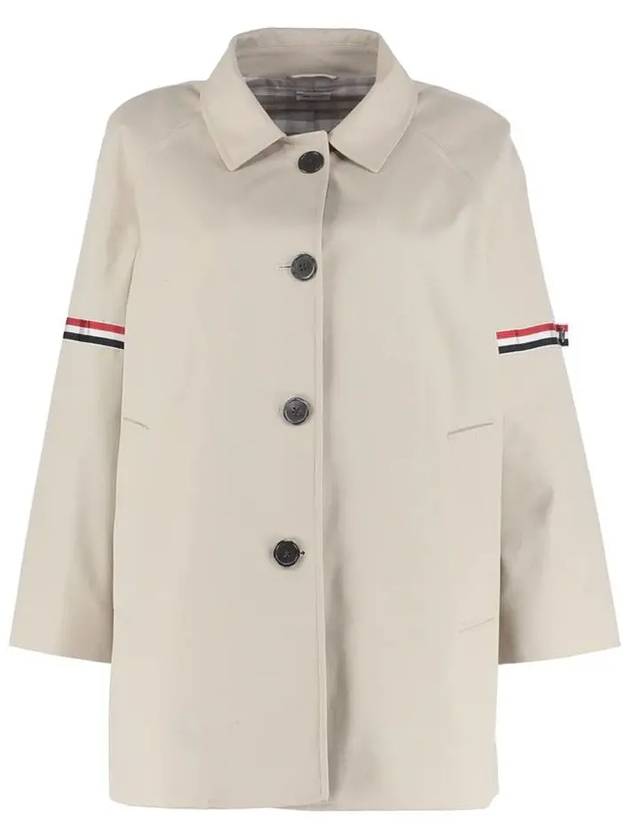 Waterproof Cotton Twill Striped Armband Cropped Car Coat Khaki - THOM BROWNE - BALAAN 2