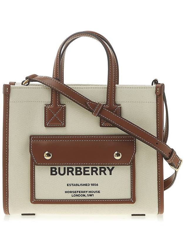 Mini Two-Tone Canvas and Leather Freya Tote Bag Natural Tan - BURBERRY - BALAAN 2