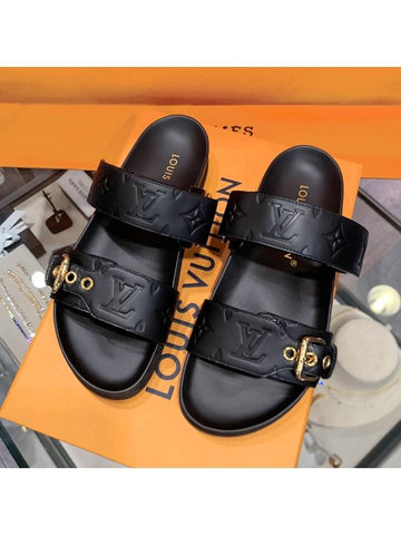 Velcro Lambskin Flat Mule Sandals Black - LOUIS VUITTON - BALAAN 1