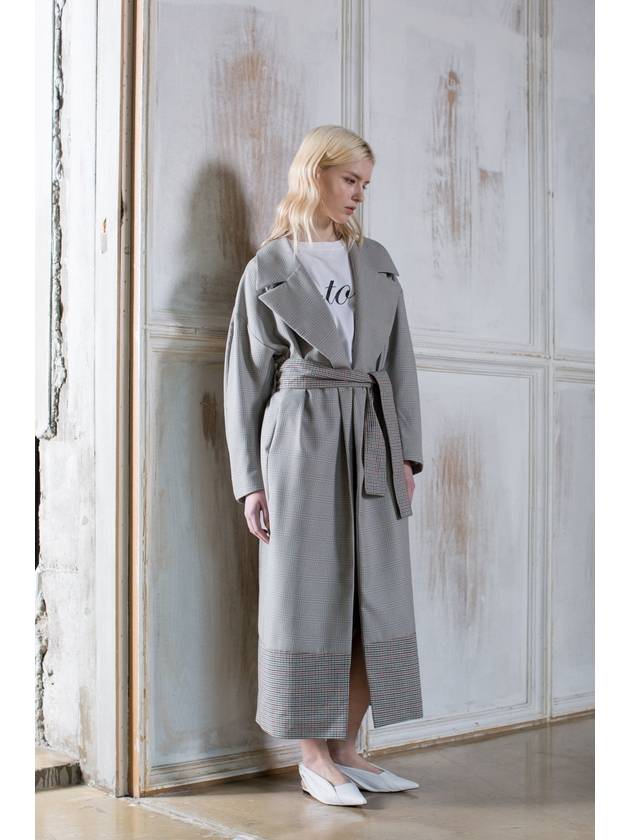 Check Loose Fit Belted Trench Coat Greyish Beige - PRETONE - BALAAN 2